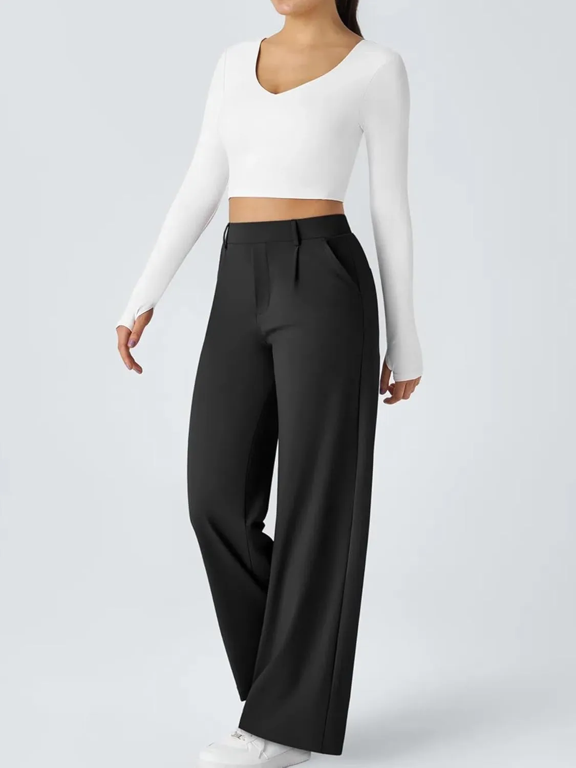 High Waisted Work Pants for Women Business Casual Outfits Office Dress Pants Trousers with Pockets