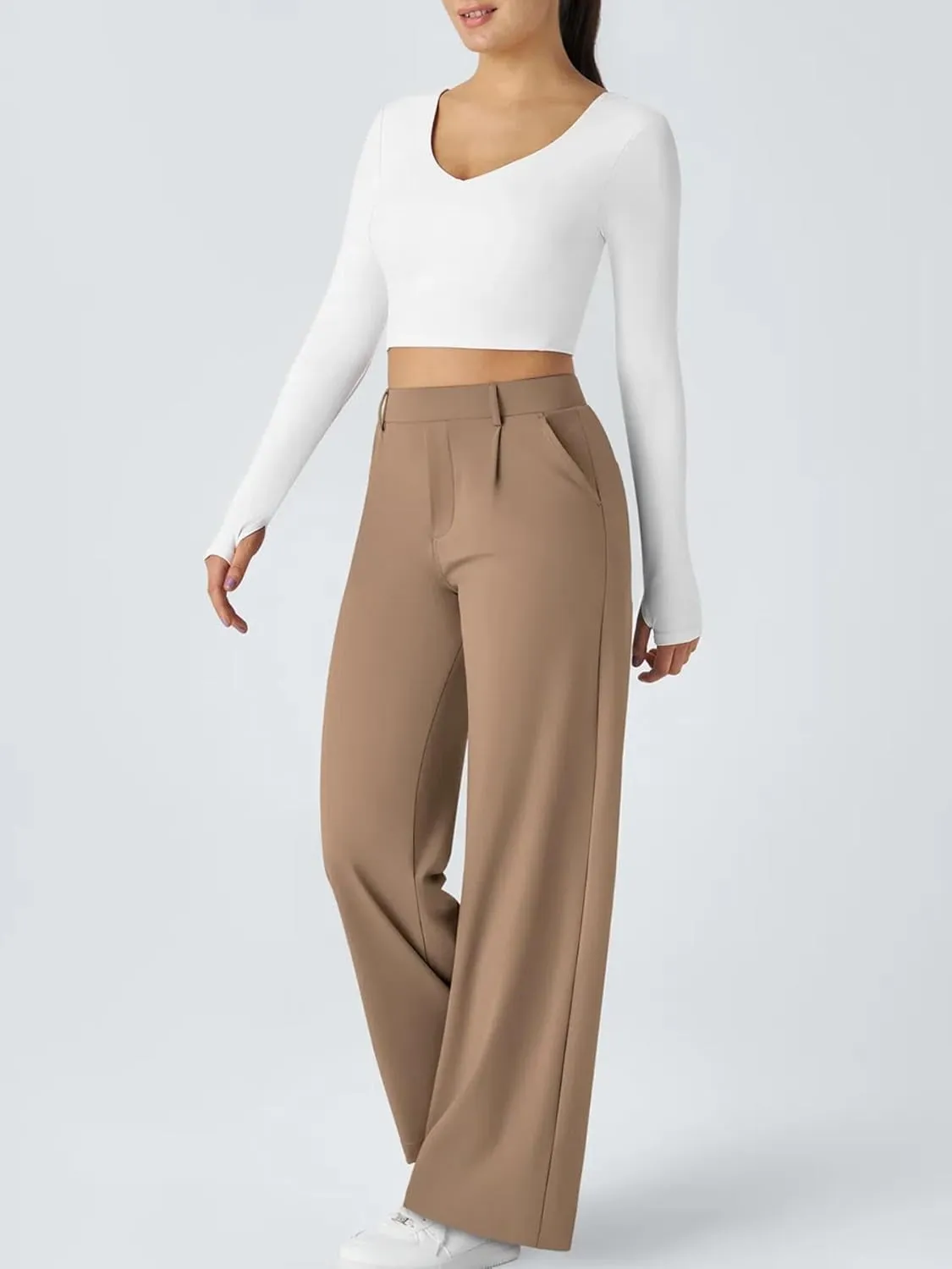 High Waisted Work Pants for Women Business Casual Outfits Office Dress Pants Trousers with Pockets