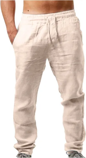 Hiking Pants Men,Man's Summer Lightweight Long Work Pants Casual Comfort Fit Drawstring Trousers Mens Beach Clothes
