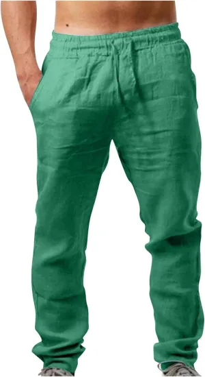 Hiking Pants Men,Man's Summer Lightweight Long Work Pants Casual Comfort Fit Drawstring Trousers Mens Beach Clothes