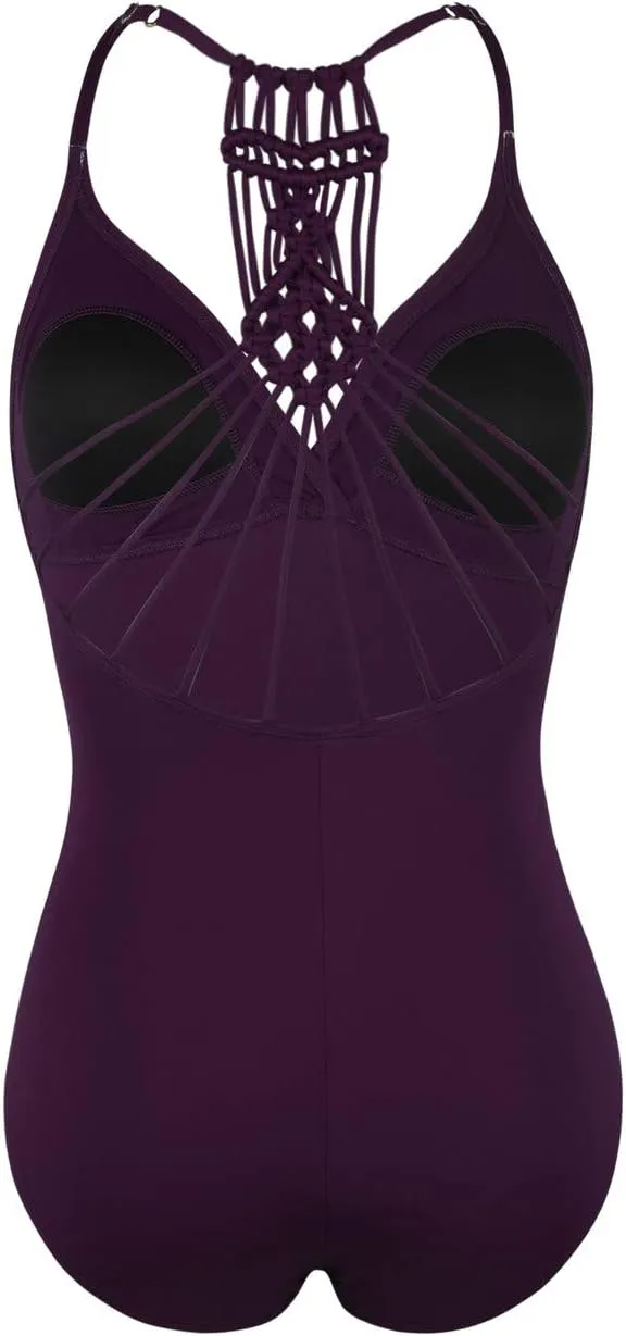 Hilor Women's Tummy Control One Piece Swimsuits Halter V Neck Push Up Slimming Bathing Suits Ruched Swimwear