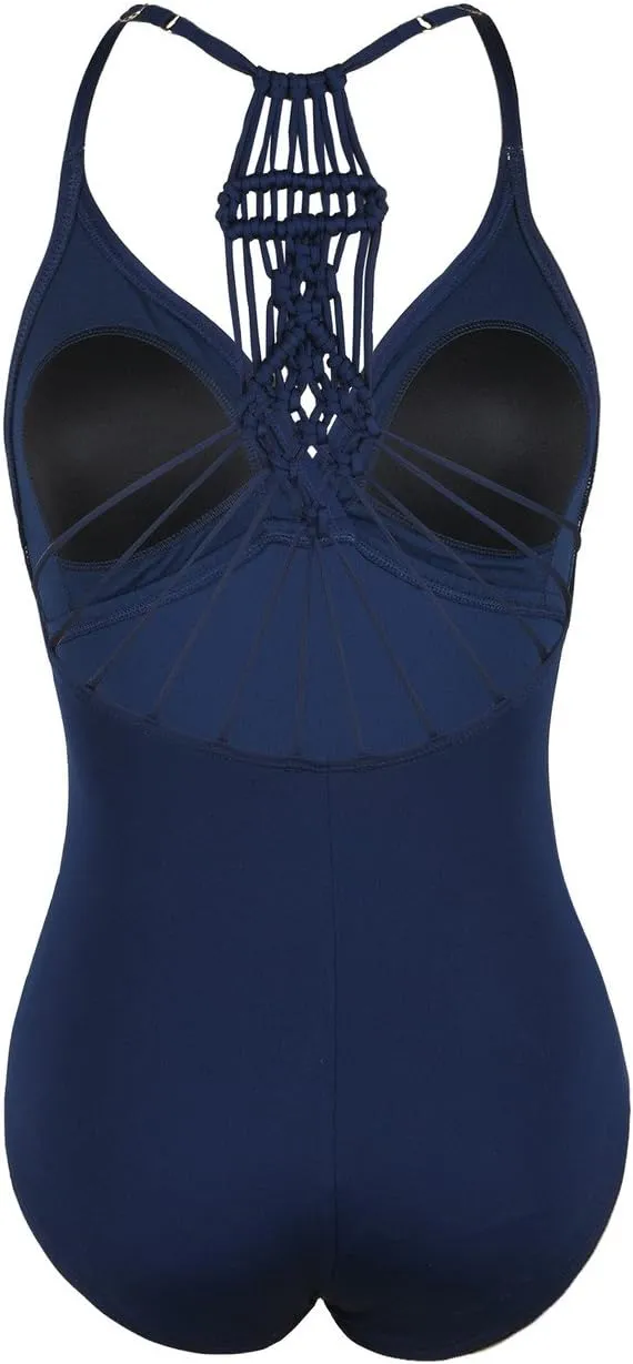 Hilor Women's Tummy Control One Piece Swimsuits Halter V Neck Push Up Slimming Bathing Suits Ruched Swimwear