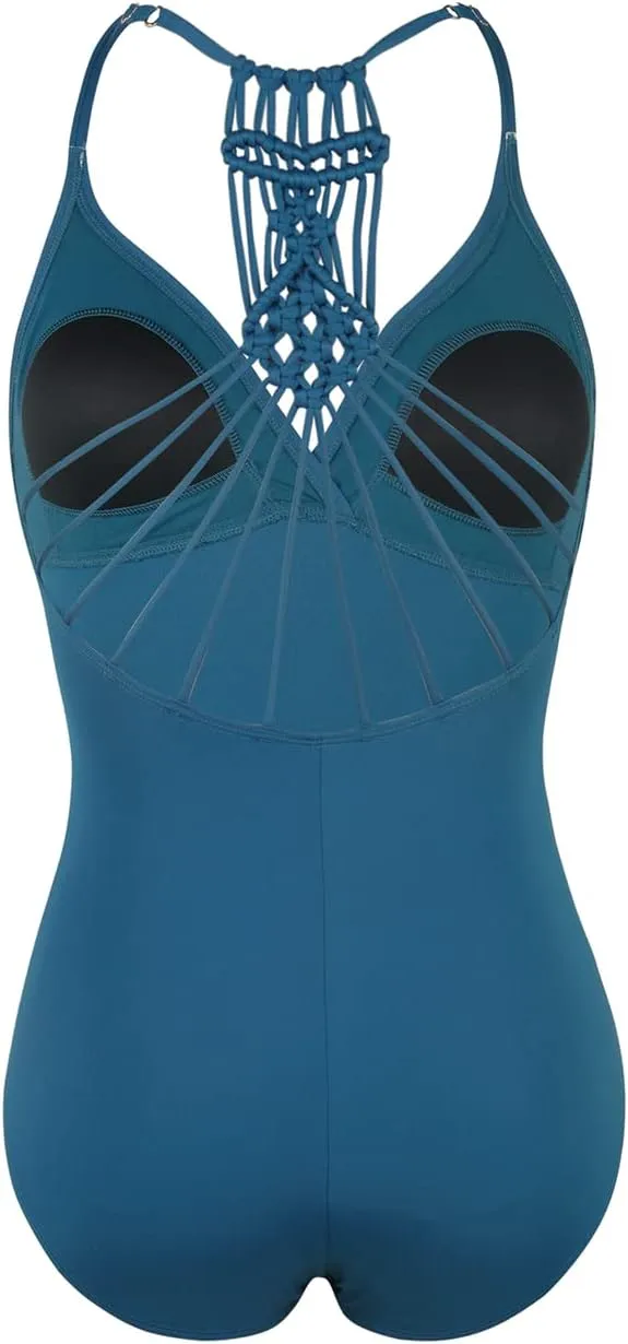 Hilor Women's Tummy Control One Piece Swimsuits Halter V Neck Push Up Slimming Bathing Suits Ruched Swimwear