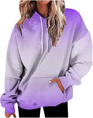 Hoodies for Women 2024 Y2K Gradient Oversized Sweatshirt Trendy Casual Drawstring Hooded Pullover with Pockets