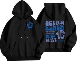 Hoodies for Women Plus Size Casual Long Sleeve Sweatshirts Drawstring Tops Loose Print Pullovers with Pocket