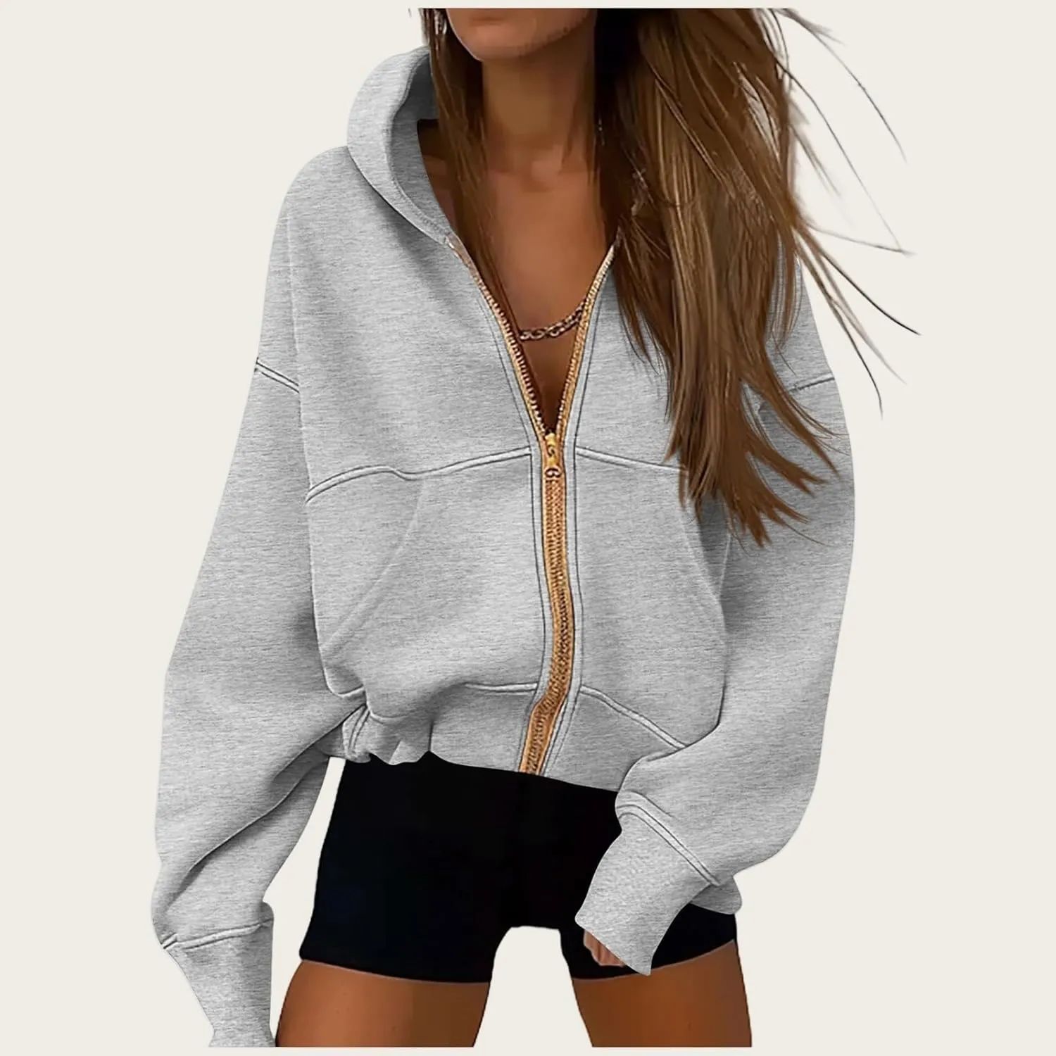 Hoodies for Women Zip Up Hoodie Y2K Tops Long Sleeve Loose Sweatshirt Fleece Jacket Fashion Trendy Fall Winter Clothes