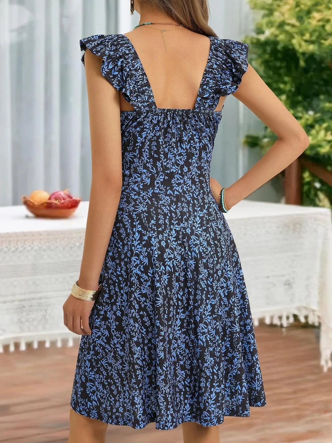 HUHOT Summer Sun Dresses for Women 2025 Adjustable Square Neck Sleeveless Midi Floral Graduation Beach Casaul Sundresses