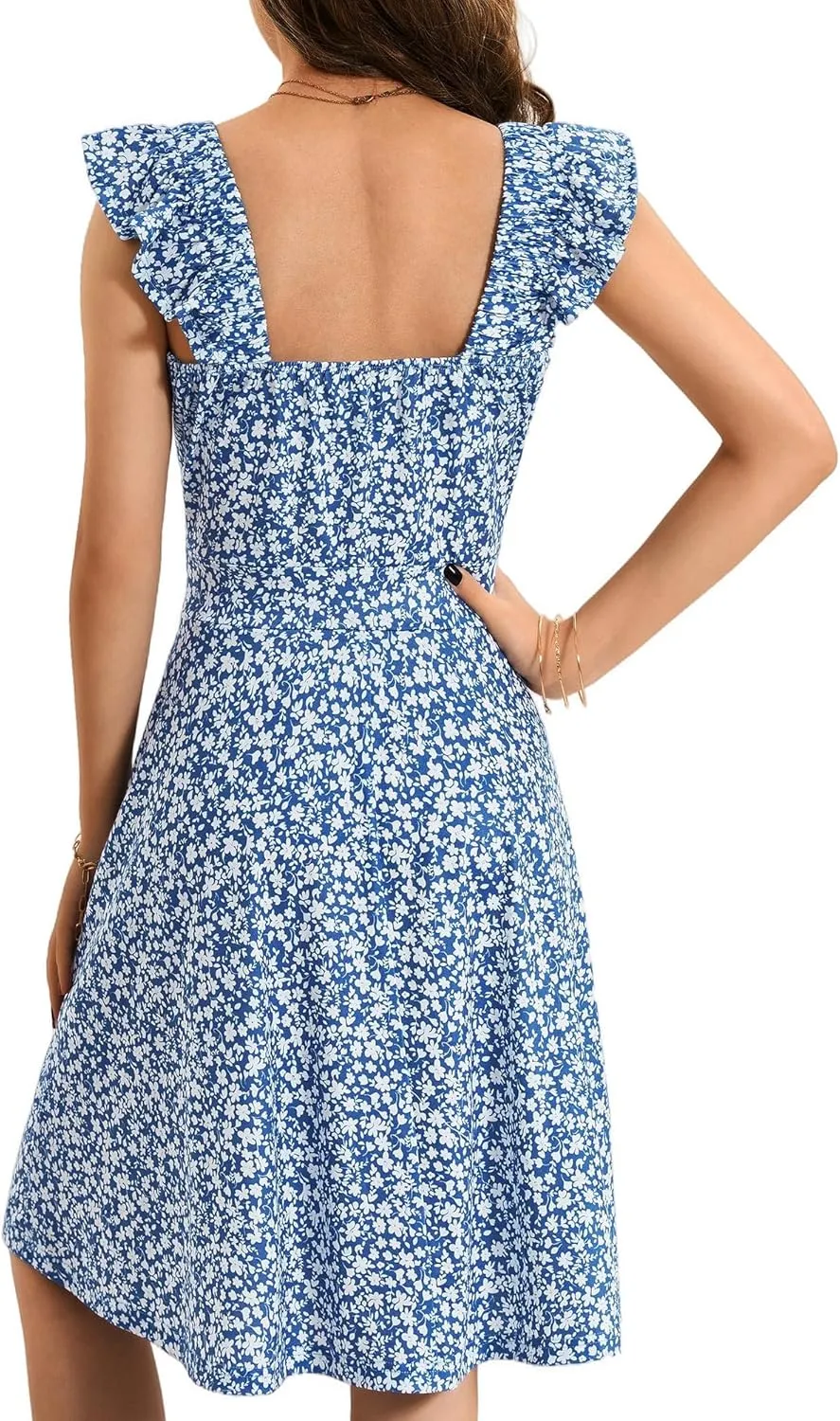 HUHOT Summer Sun Dresses for Women 2025 Adjustable Square Neck Sleeveless Midi Floral Graduation Beach Casaul Sundresses