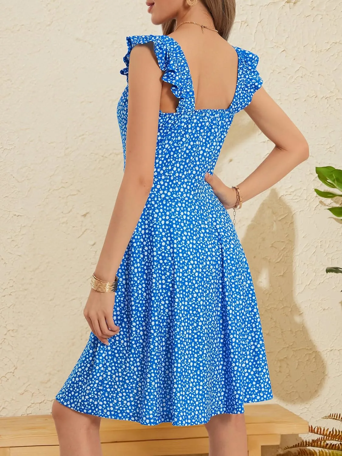 HUHOT Summer Sun Dresses for Women 2025 Adjustable Square Neck Sleeveless Midi Floral Graduation Beach Casaul Sundresses