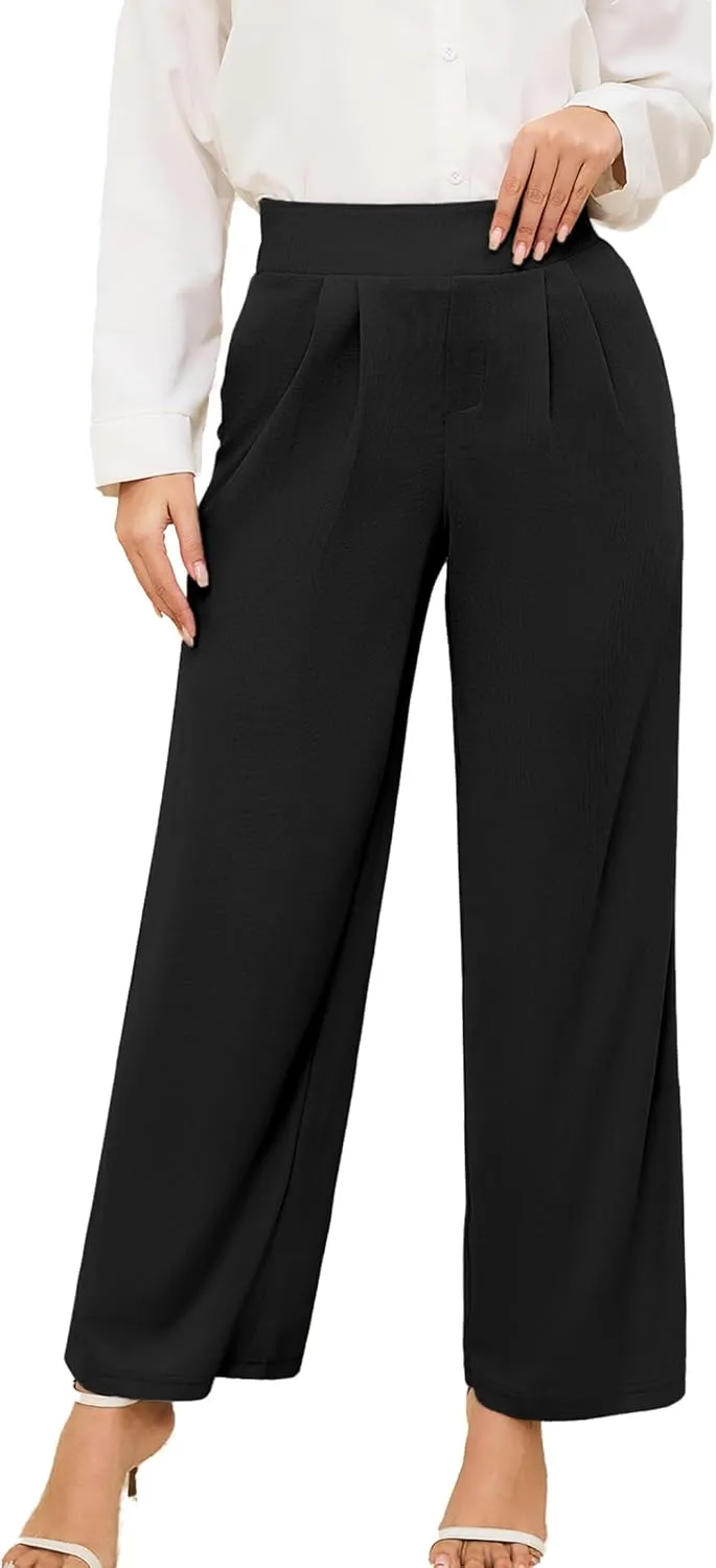 HVT Wide Leg Pants for Women High Elastic Waisted Work Pants Business Palazzo Trousers with Pockets