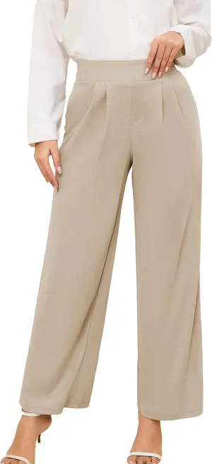 HVT Wide Leg Pants for Women High Elastic Waisted Work Pants Business Palazzo Trousers with Pockets