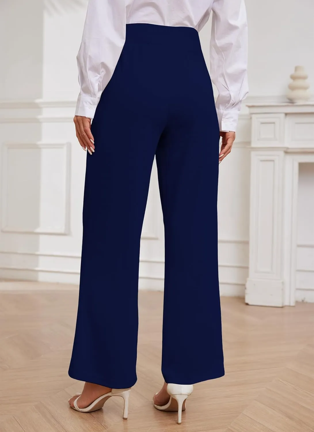 HVT Wide Leg Pants for Women High Elastic Waisted Work Pants Business Palazzo Trousers with Pockets
