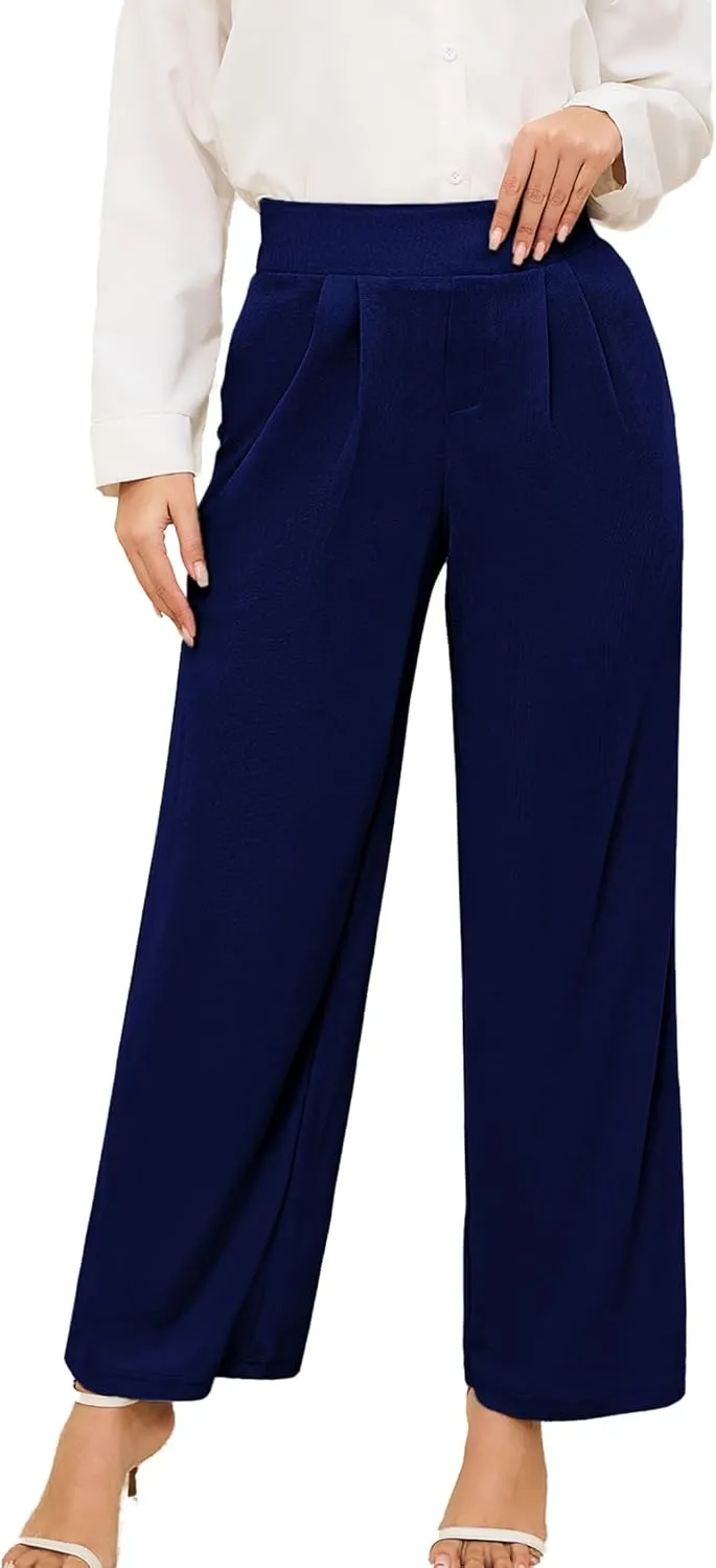 HVT Wide Leg Pants for Women High Elastic Waisted Work Pants Business Palazzo Trousers with Pockets