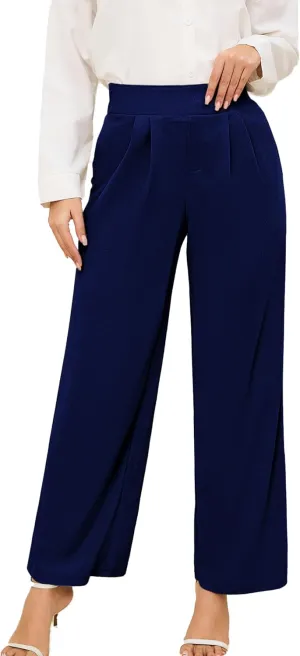 HVT Wide Leg Pants for Women High Elastic Waisted Work Pants Business Palazzo Trousers with Pockets
