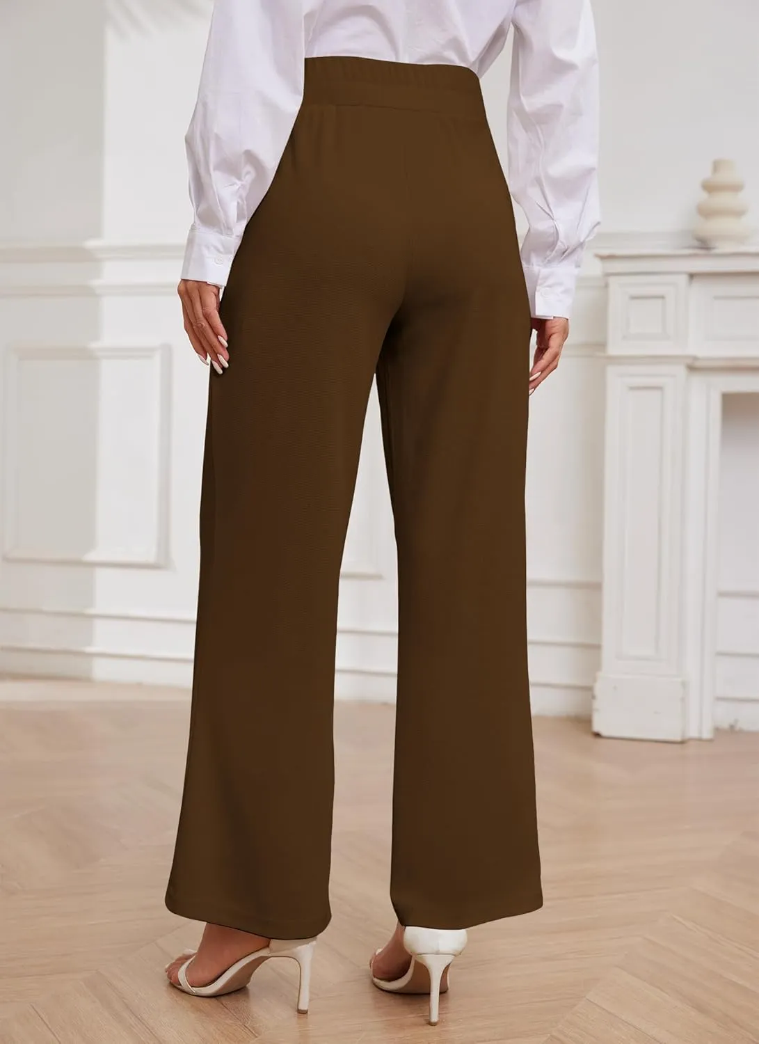 HVT Wide Leg Pants for Women High Elastic Waisted Work Pants Business Palazzo Trousers with Pockets