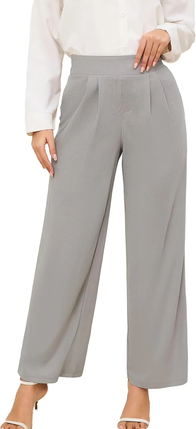 HVT Wide Leg Pants for Women High Elastic Waisted Work Pants Business Palazzo Trousers with Pockets