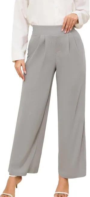 HVT Wide Leg Pants for Women High Elastic Waisted Work Pants Business Palazzo Trousers with Pockets