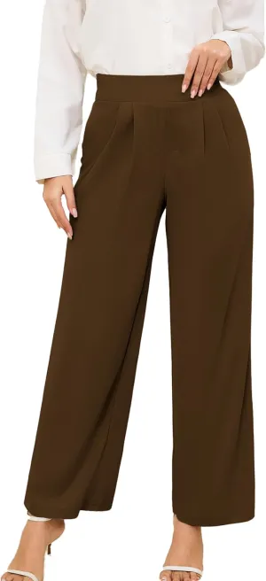 HVT Wide Leg Pants for Women High Elastic Waisted Work Pants Business Palazzo Trousers with Pockets