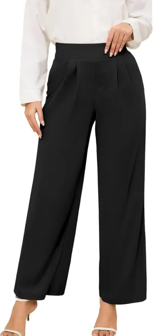 HVT Wide Leg Pants for Women High Elastic Waisted Work Pants Business Palazzo Trousers with Pockets