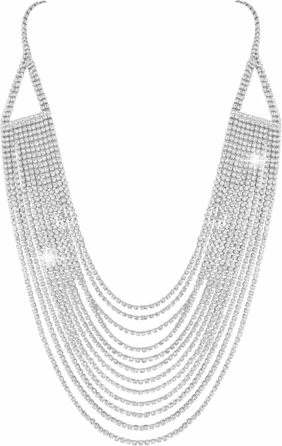 HZMAN Silver Layered Necklaces for Women Rhinestone Wedding Party Jewelry Gift