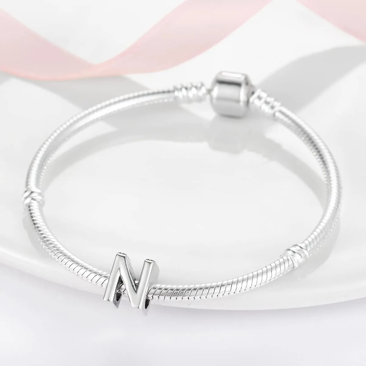 Initial Charms Fits Pandora Bracelet S925 Sterling Silver LetterCharms for Bracelets Alphabet A-Z Letters Bead Bracelet for Women Birthday Ceremony Charm Bracelets Necklace Pendent Anklet DIY Jewelry