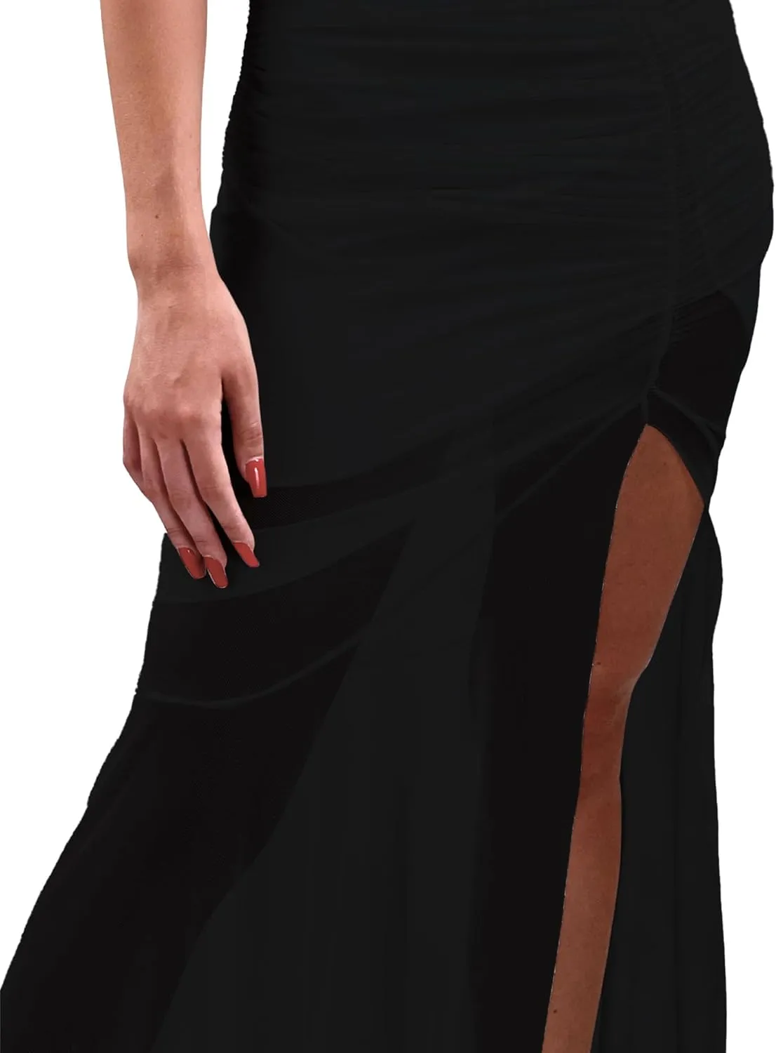 ISZPLUSH Women's Sleeveless All Mesh Dress Sexy Mini Tassel Cut Out See Through Dress High Slit Ruffle Hem Mesh Club Outfit