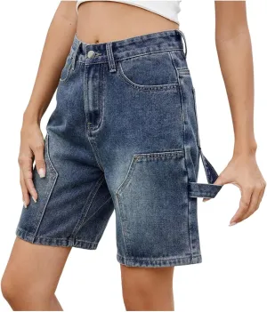 Jean Shorts for Women High Waisted Trendy Cutoff Stretchy Denim Shorts Casual Summer Bermuda Shorts with Flat Pocket