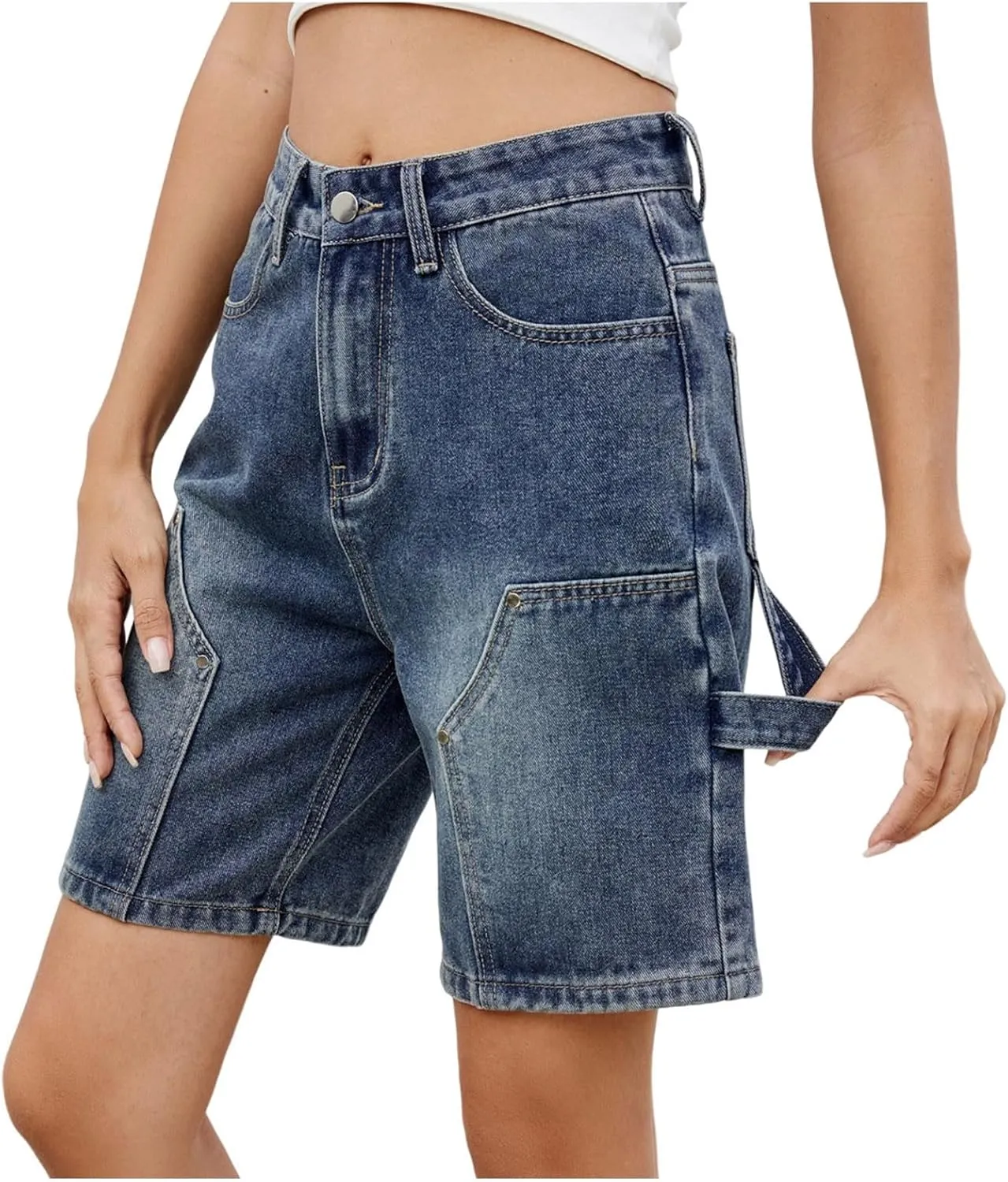 Jean Shorts for Women High Waisted Trendy Cutoff Stretchy Denim Shorts Casual Summer Bermuda Shorts with Flat Pocket