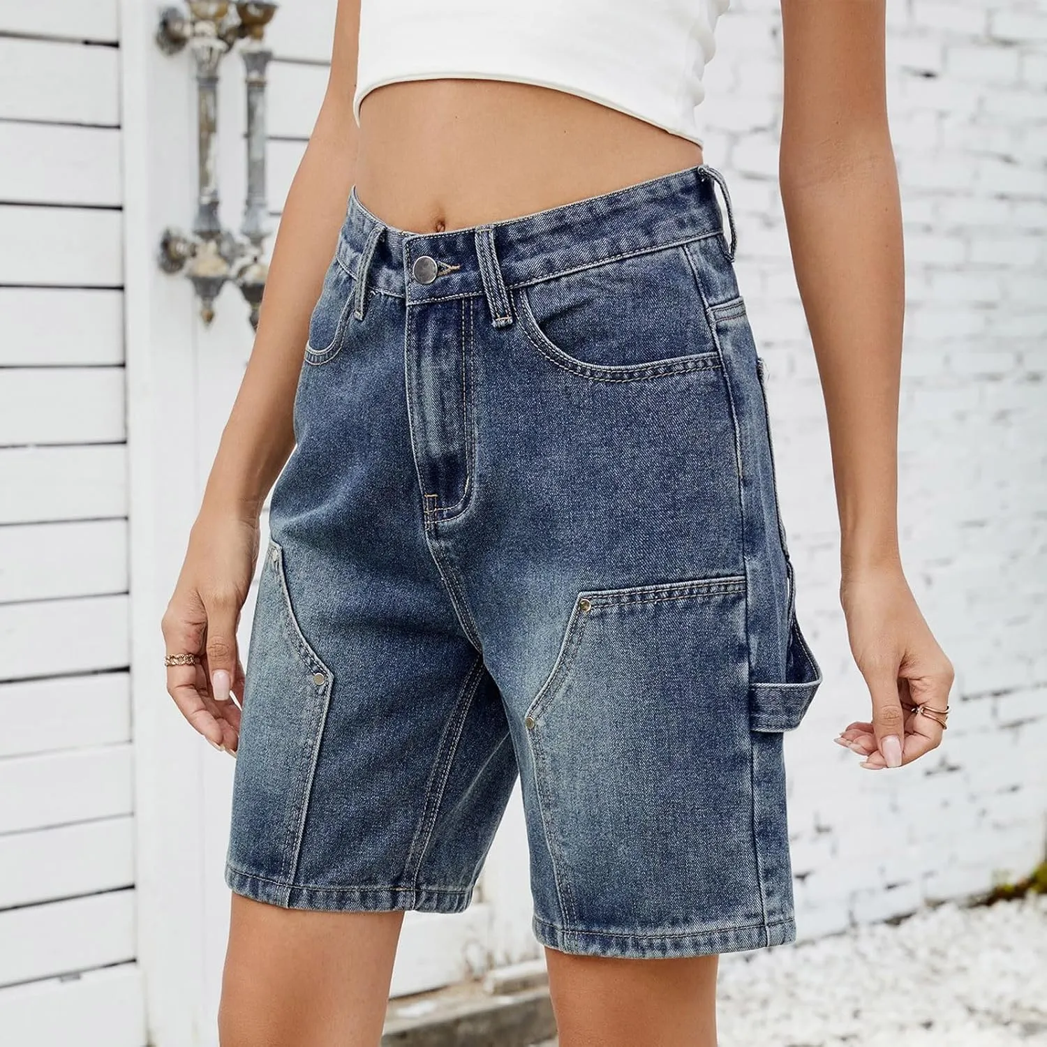 Jean Shorts for Women High Waisted Trendy Cutoff Stretchy Denim Shorts Casual Summer Bermuda Shorts with Flat Pocket
