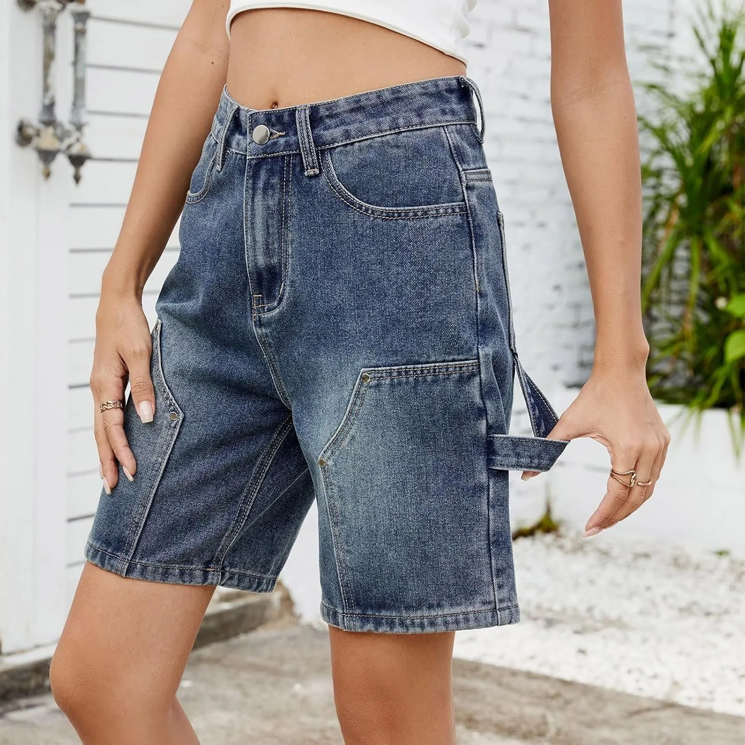 Jean Shorts for Women High Waisted Trendy Cutoff Stretchy Denim Shorts Casual Summer Bermuda Shorts with Flat Pocket