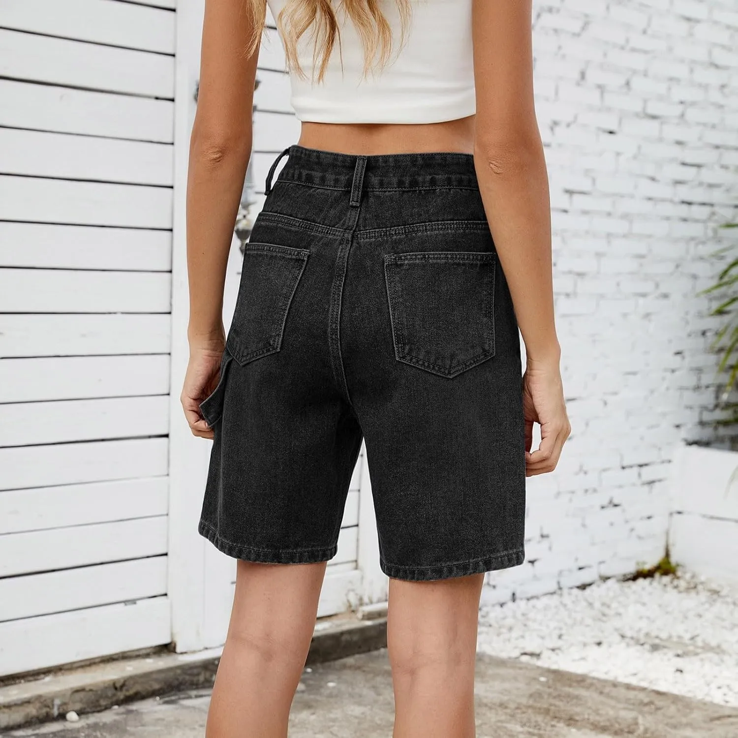 Jean Shorts for Women High Waisted Trendy Cutoff Stretchy Denim Shorts Casual Summer Bermuda Shorts with Flat Pocket