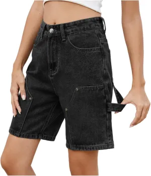 Jean Shorts for Women High Waisted Trendy Cutoff Stretchy Denim Shorts Casual Summer Bermuda Shorts with Flat Pocket