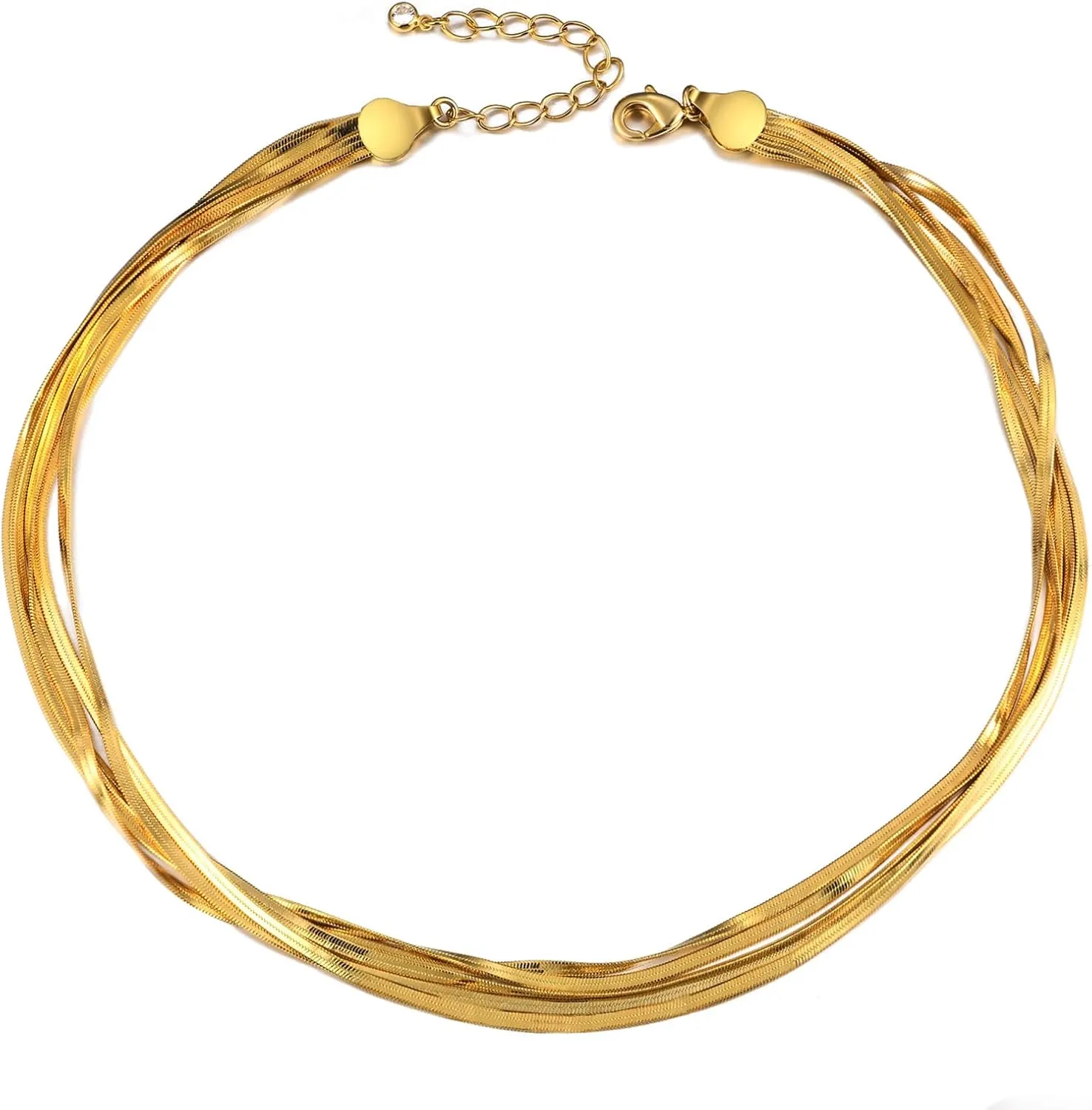 JINEAR Herringbone Gold Choker Necklaces for Women, 18K Gold Filled Necklace Five Layer Gold Necklace Cute Snake Chain Necklace Dainty Layered Gold Necklaces for Women Gifts