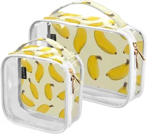 Joko Ivery Banana 2 Pieces Clear Makeup Cosmetic Toiletry Bags for Women Men PVC Waterproof Portable Travel Storage Carry Pouch with Gold Zippers Travel Organizer for Bathroom Organizing Traveling