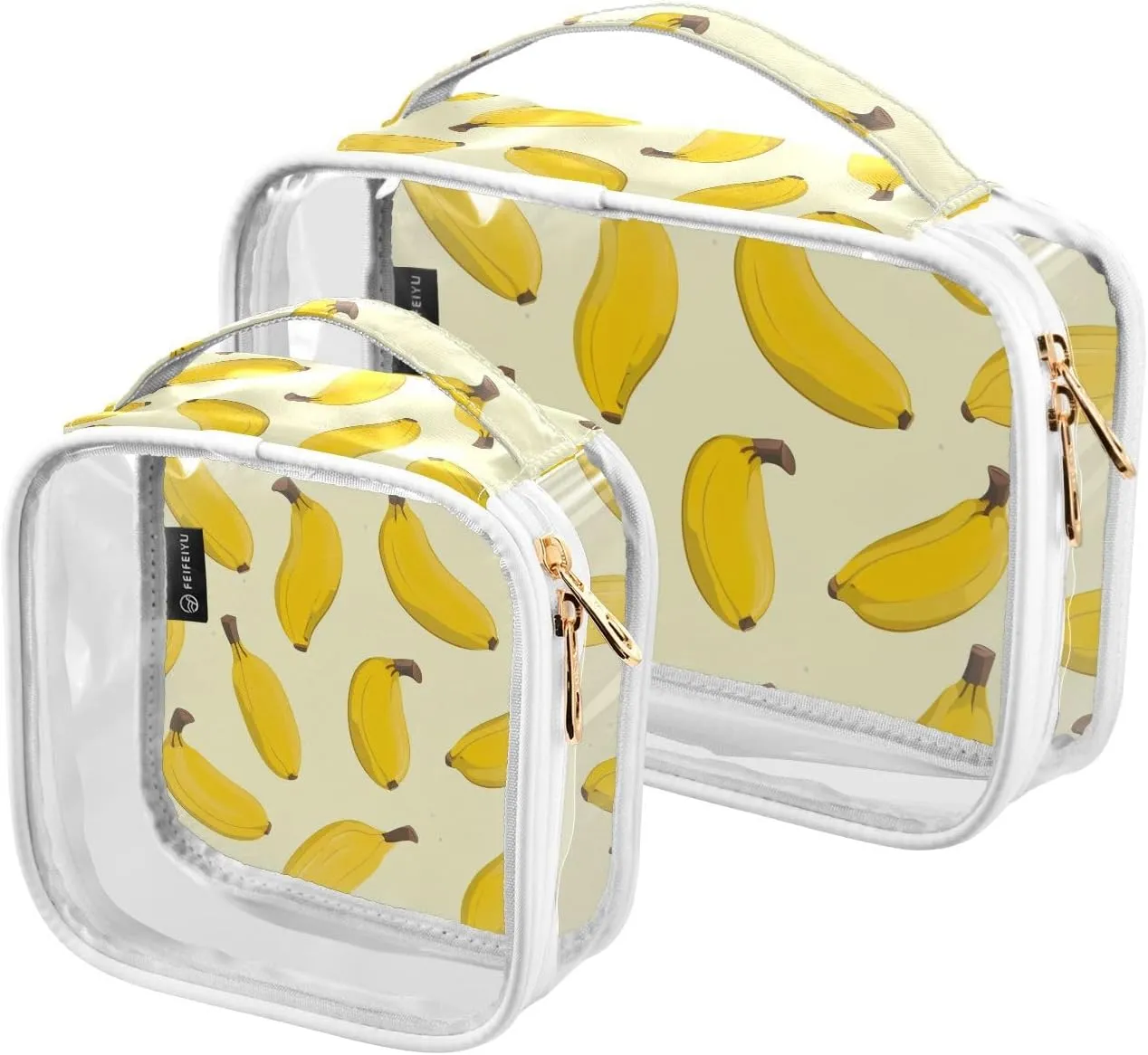 Joko Ivery Banana 2 Pieces Clear Makeup Cosmetic Toiletry Bags for Women Men PVC Waterproof Portable Travel Storage Carry Pouch with Gold Zippers Travel Organizer for Bathroom Organizing Traveling