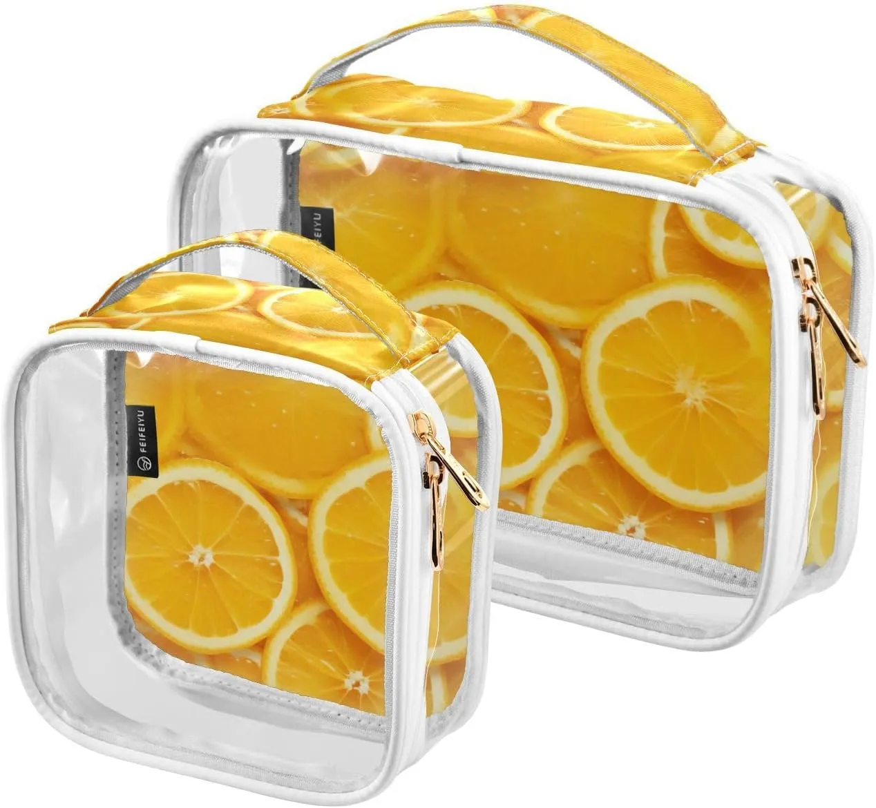 Joko Ivery Lemon Slice 2 Pieces Clear Makeup Cosmetic Toiletry Bags for Women Men PVC Waterproof Portable Travel Storage Carry Pouch with Gold Zippers Travel Organizer for Organizing Bathroom