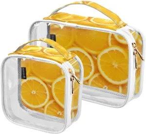 Joko Ivery Lemon Slice 2 Pieces Clear Makeup Cosmetic Toiletry Bags for Women Men PVC Waterproof Portable Travel Storage Carry Pouch with Gold Zippers Travel Organizer for Organizing Bathroom