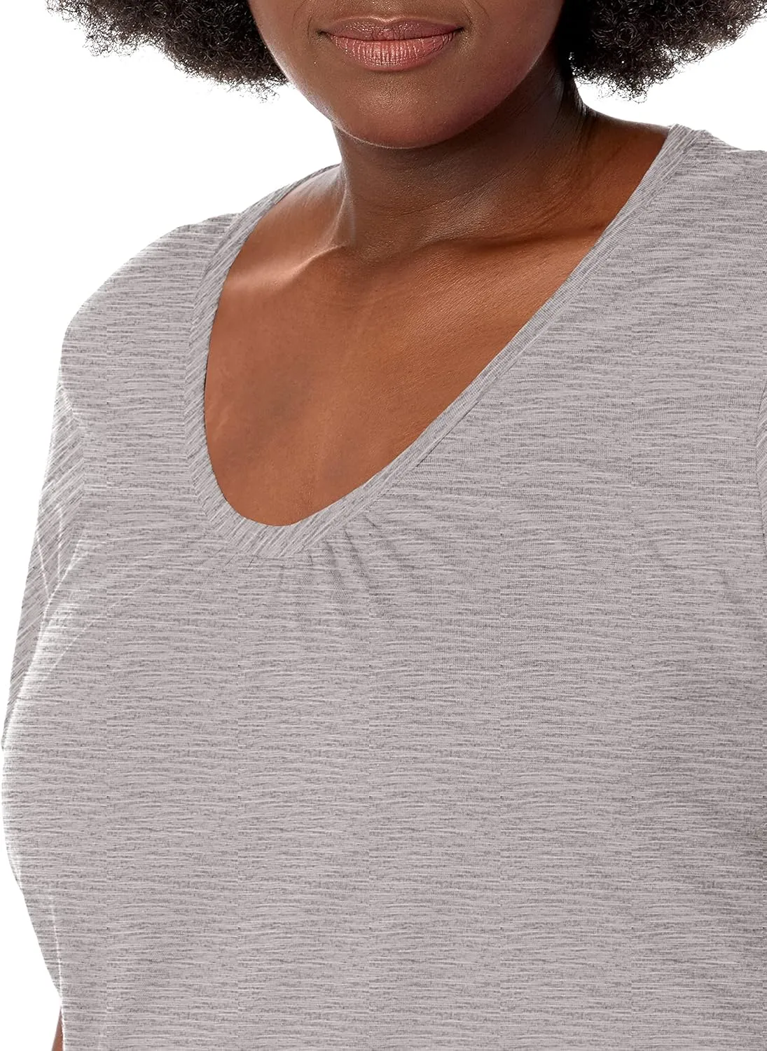 Just My Size Women's Short Sleeve Shirred V-Neck Tee