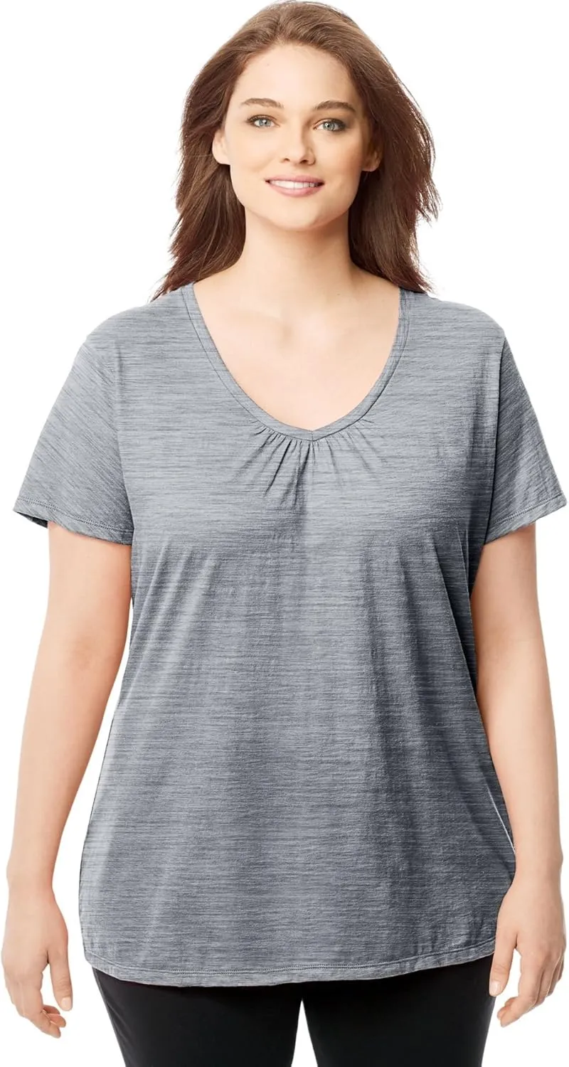 Just My Size Women's Short Sleeve Shirred V-Neck Tee