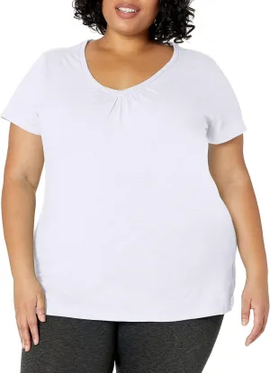 Just My Size Women's Short Sleeve Shirred V-Neck Tee