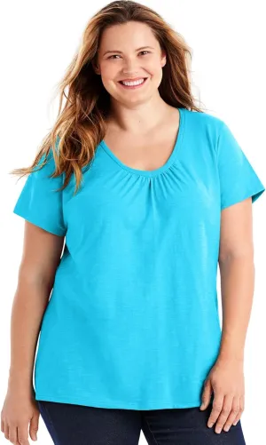 Just My Size Women's Short Sleeve Shirred V-Neck Tee