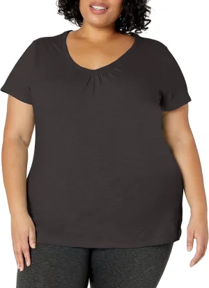 Just My Size Women's Short Sleeve Shirred V-Neck Tee