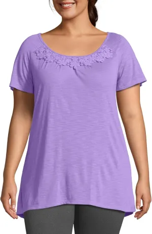 Just My Size Women's Slub Jersey Tunic Crochet Trim