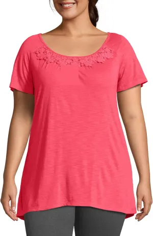 Just My Size Women's Slub Jersey Tunic Crochet Trim