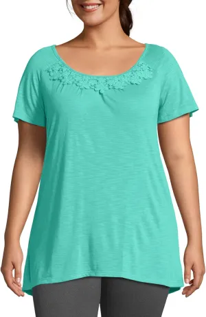 Just My Size Women's Slub Jersey Tunic Crochet Trim