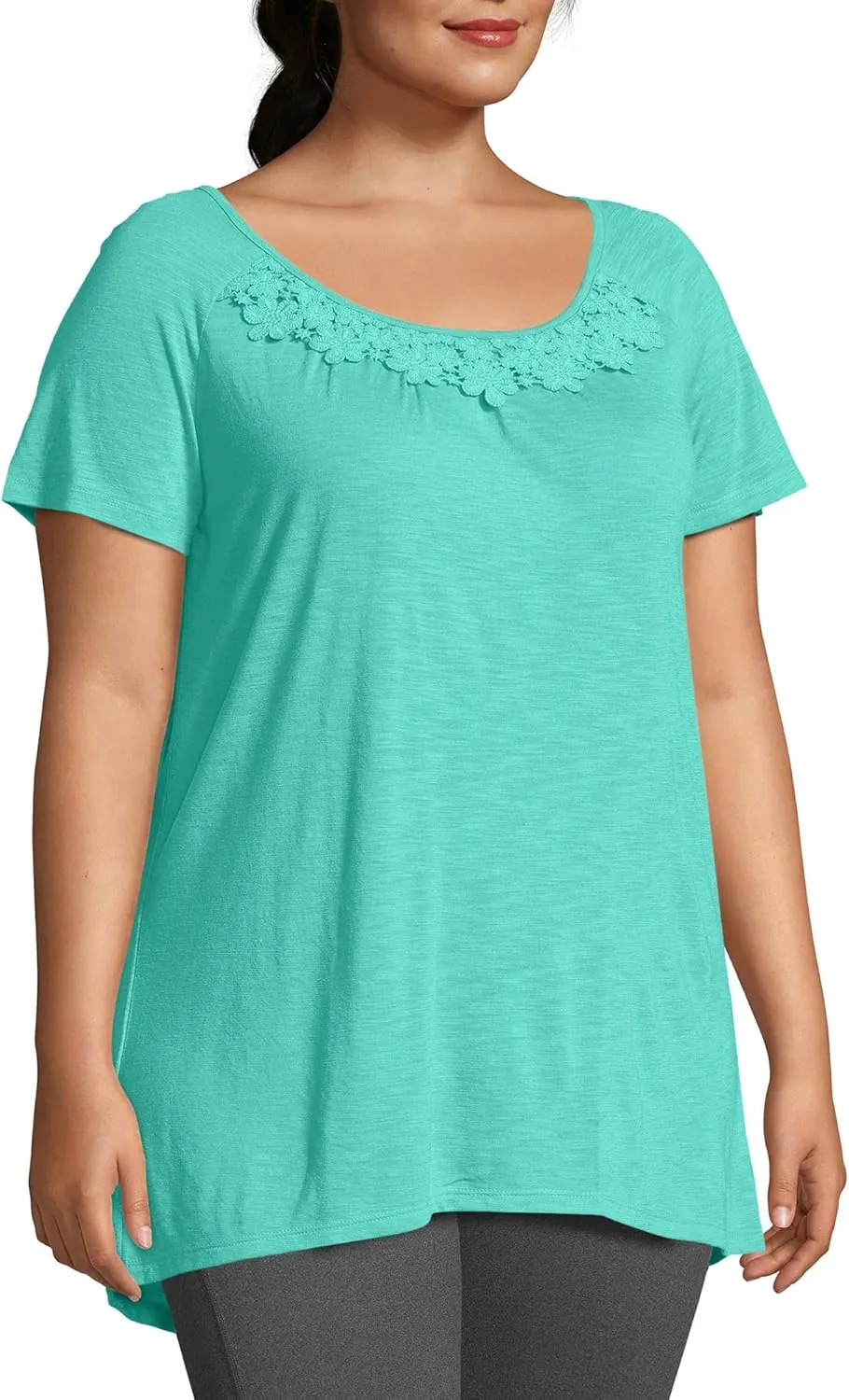 Just My Size Women's Slub Jersey Tunic Crochet Trim
