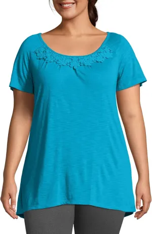 Just My Size Women's Slub Jersey Tunic Crochet Trim