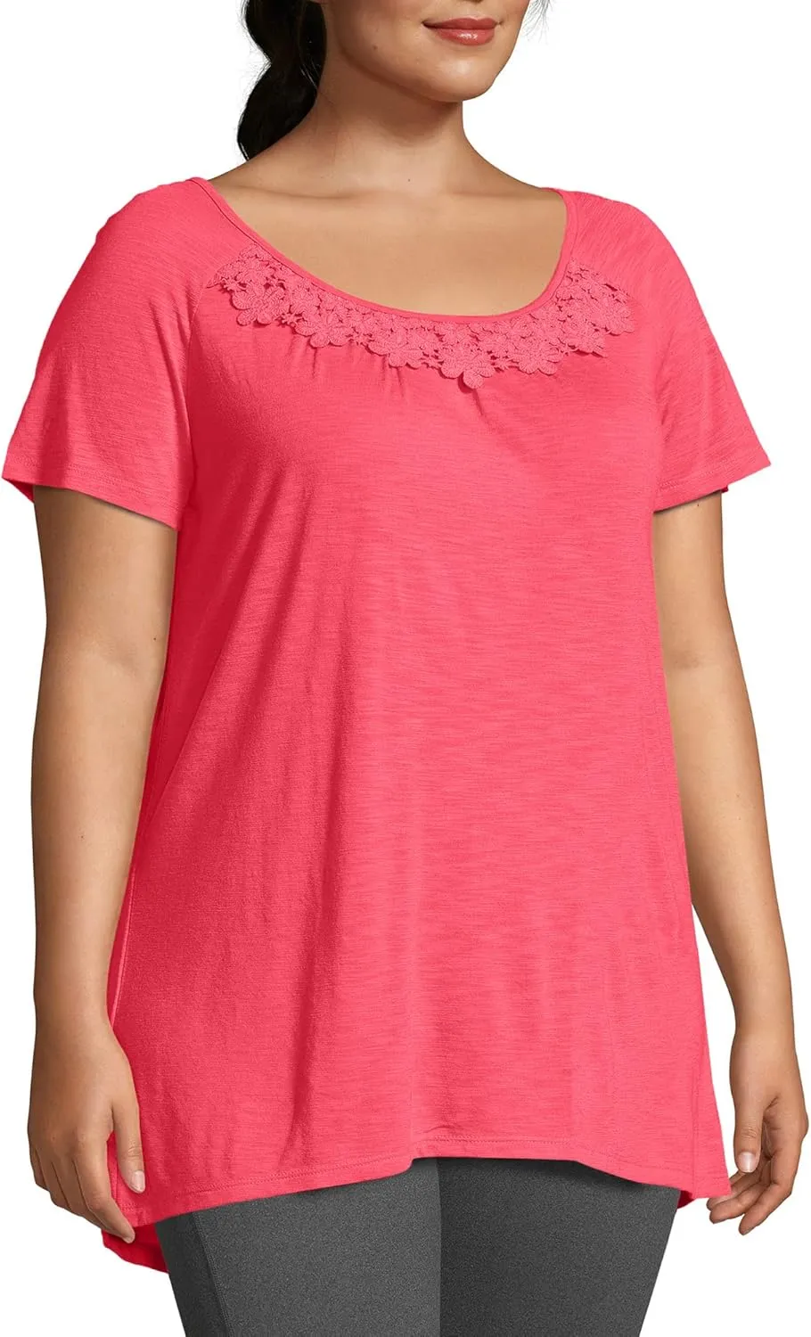 Just My Size Women's Slub Jersey Tunic Crochet Trim