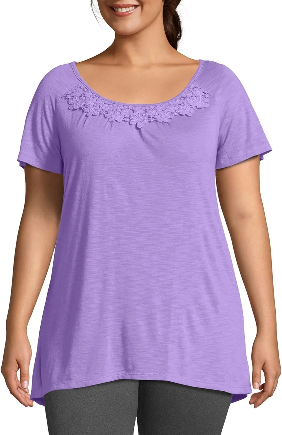 Just My Size Women's Slub Jersey Tunic Crochet Trim