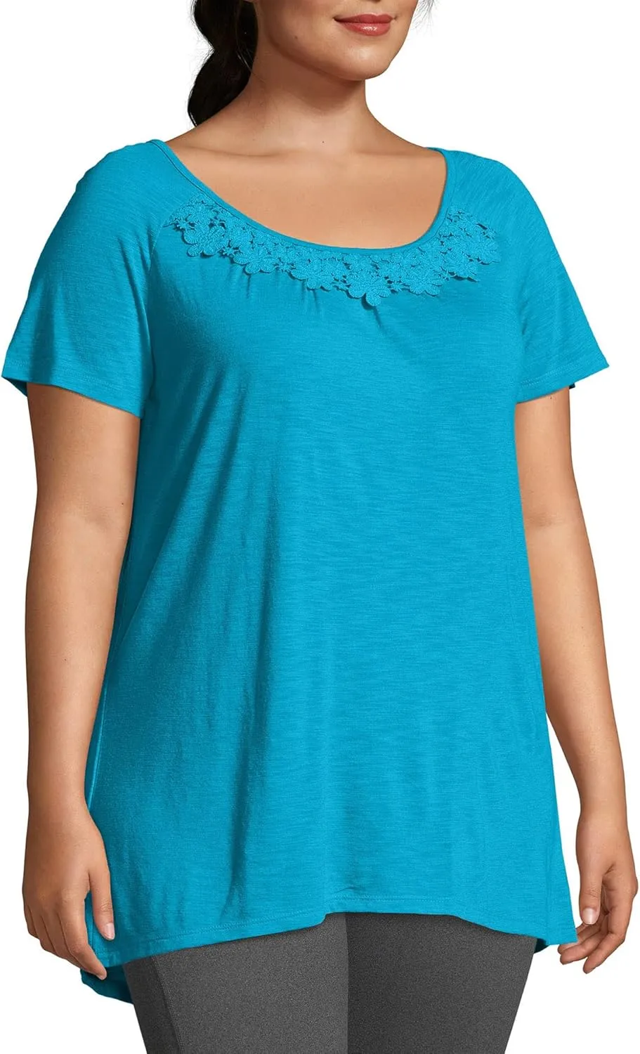 Just My Size Women's Slub Jersey Tunic Crochet Trim